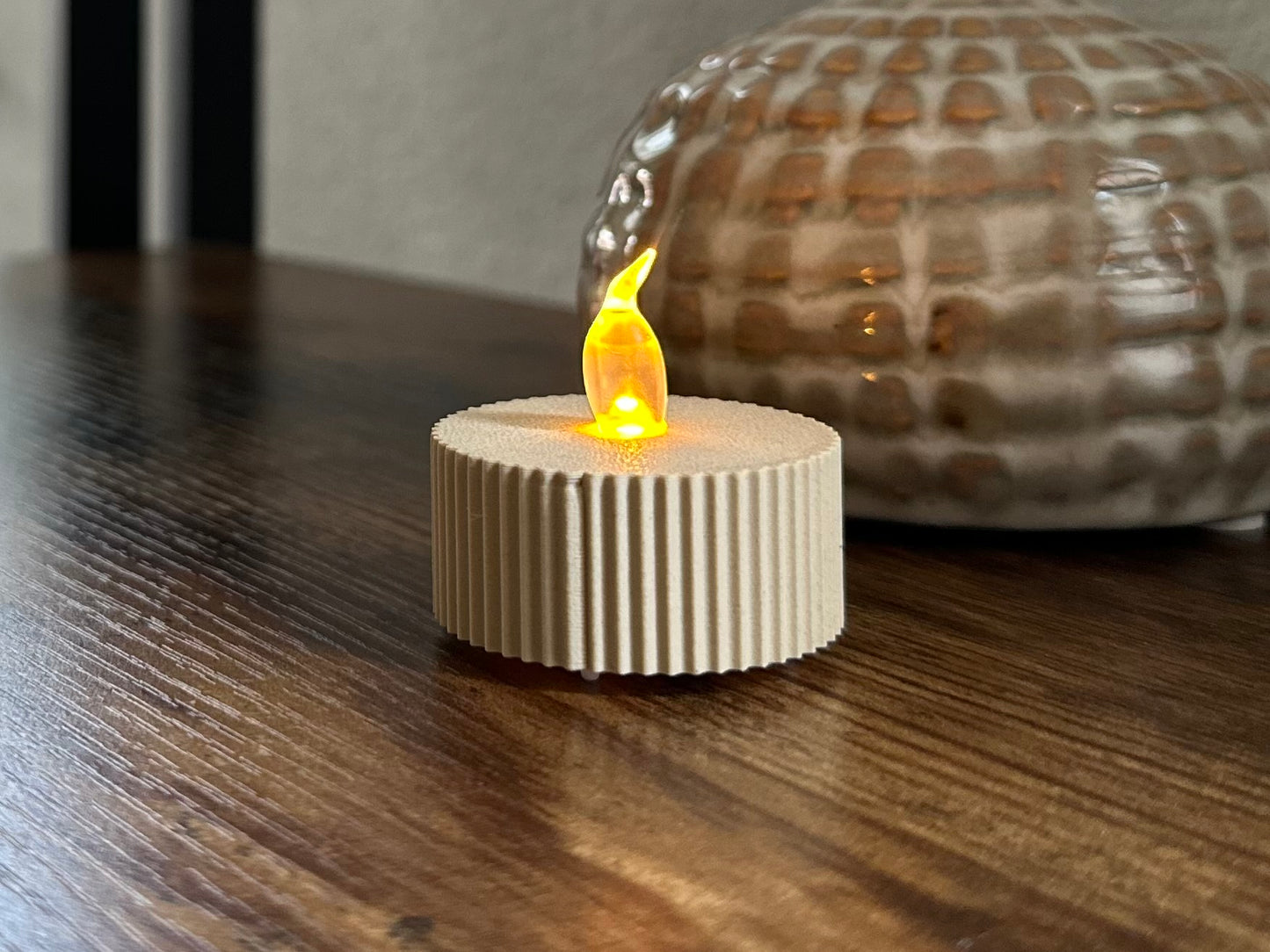 Led tealight - Oak White - Stripes