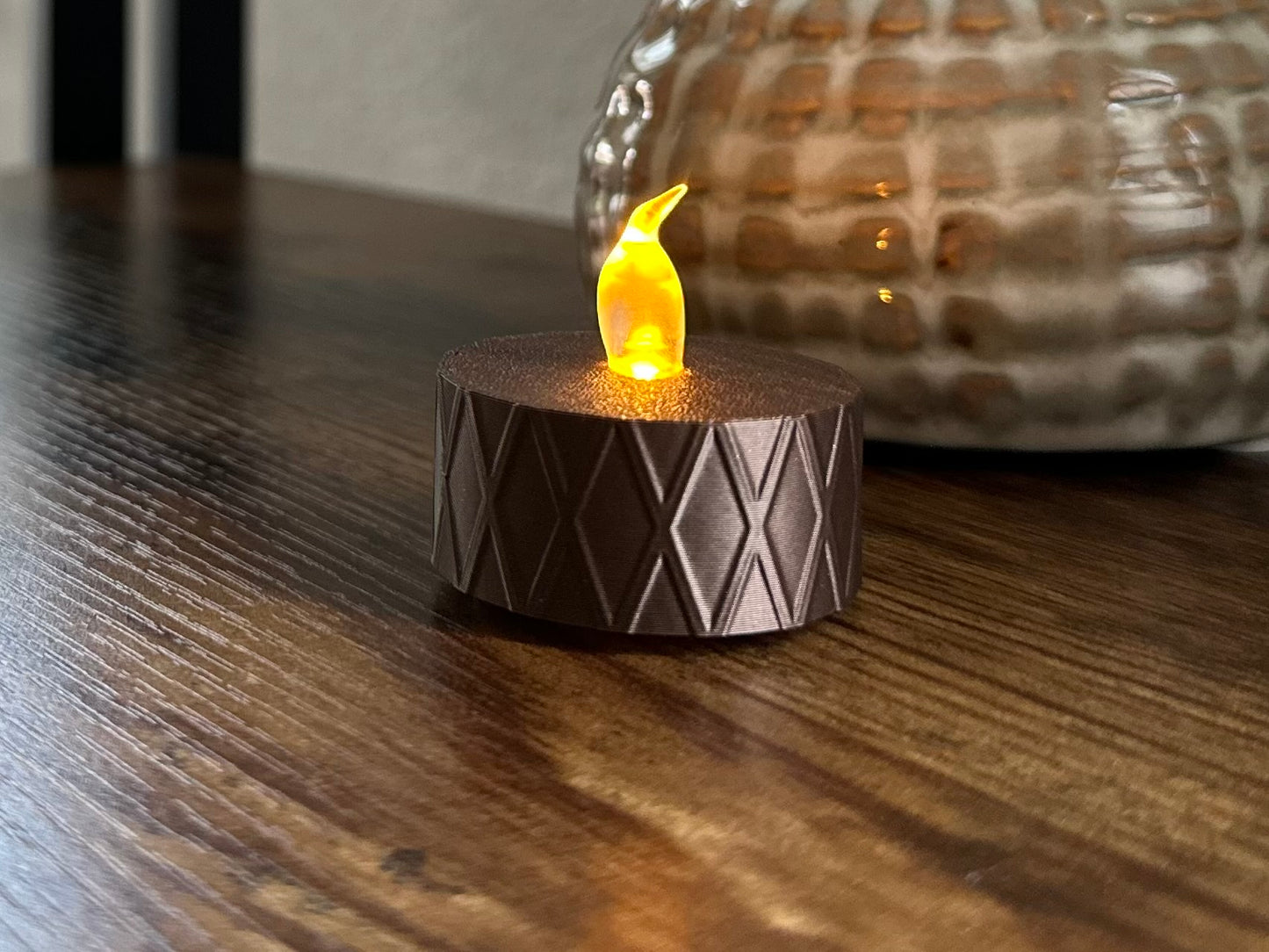 Led tealight - Copper - Crossed Stripes